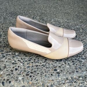 Women's Patent Leather Two-Tone Nude Flats